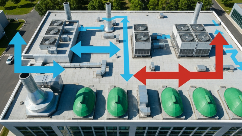 Blue flow arrows (cold) and Red flow arrows (heat)