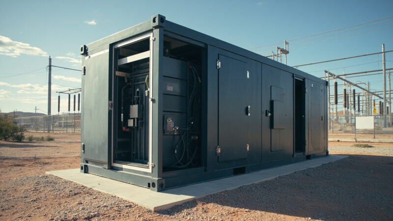 Sistema de baterías BESS instalado junto a generador diesel en data center