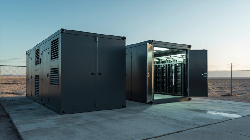 Contenedor de data center modular prefabricado siendo instalado en site