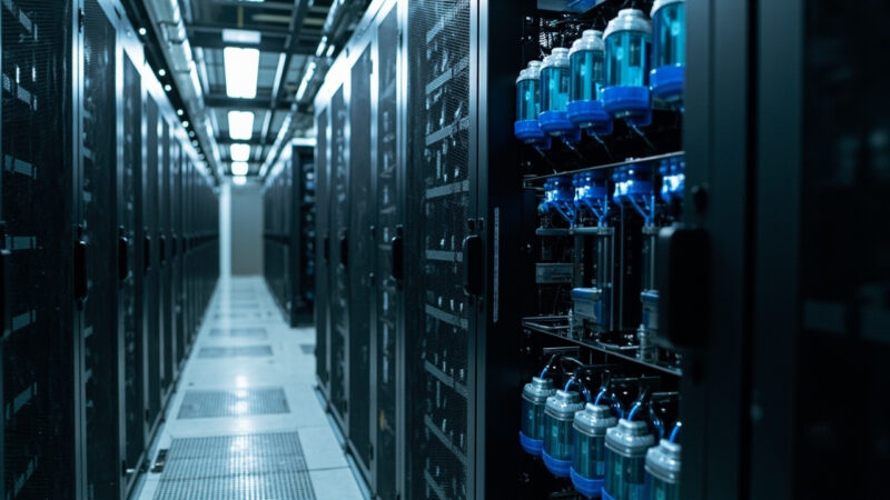 Sistema de enfriamiento líquido directo a chip instalado en servidor de data center