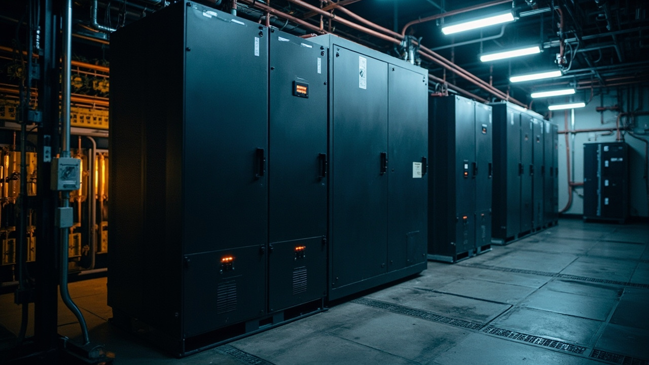 UPS industrial alimentando rack de servidores GPU en data center